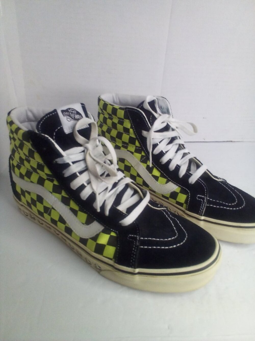 Vans Shoes Men 11 BMX Black Neon Green Checkerboard High Top Sneakers
